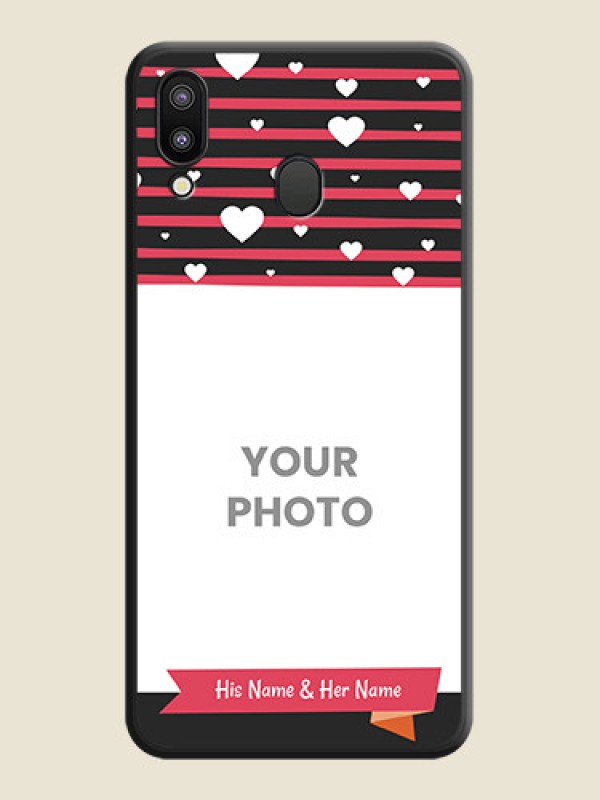 Custom White Color Love Symbols with Pink Lines Pattern on Space Black Custom Soft Matte Phone Cases - Galaxy M20 - alternate view