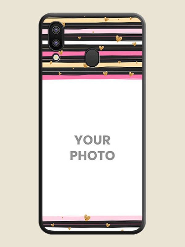 Custom Multicolor Lines and Golden Love Symbols Design on Photo on Space Black Soft Matte Mobile Cover - Galaxy M20 - alternate view