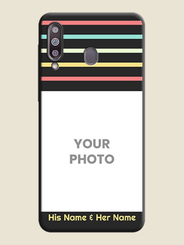 Custom Color Stripes with Photo and Text - Photo on Space Black Soft Matte Mobile Case - Galaxy M30 - alternate view