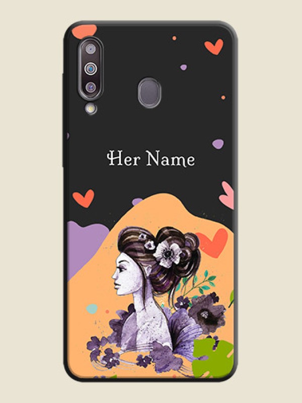 Custom Namecase For Her With Fancy Lady Image On Space Black Personalized Soft Matte Phone Covers -Samsung Galaxy M30 - alternate view