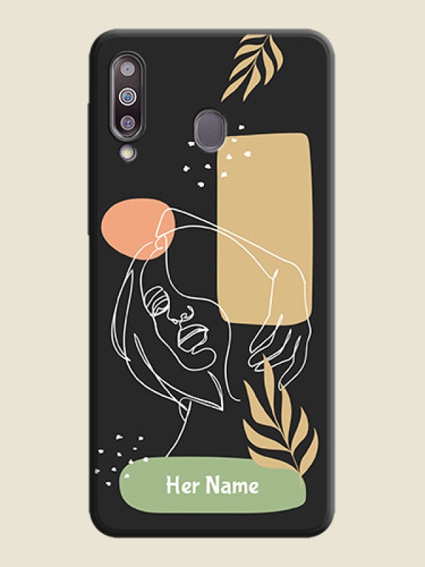 Custom Custom Text With Line Art Of Women & Leaves Design On Space Black Personalized Soft Matte Phone Covers -Samsung Galaxy M30 - alternate view
