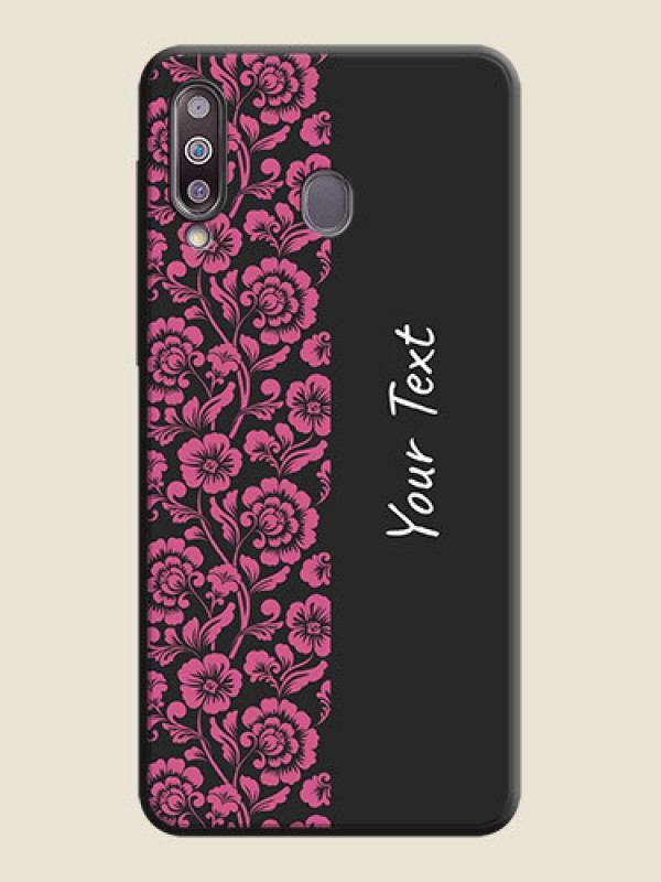 Custom Pink Floral Pattern Design With Custom Text On Space Black Personalized Soft Matte Phone Covers -Samsung Galaxy M30 - alternate view
