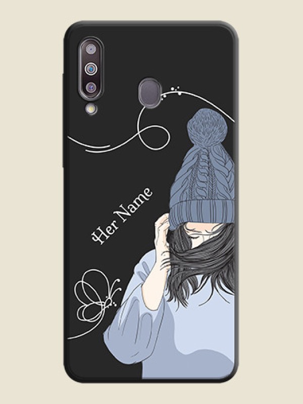 Custom Girl With Blue Winter Outfiit Custom Text Design On Space Black Personalized Soft Matte Phone Covers -Samsung Galaxy M30 - alternate view