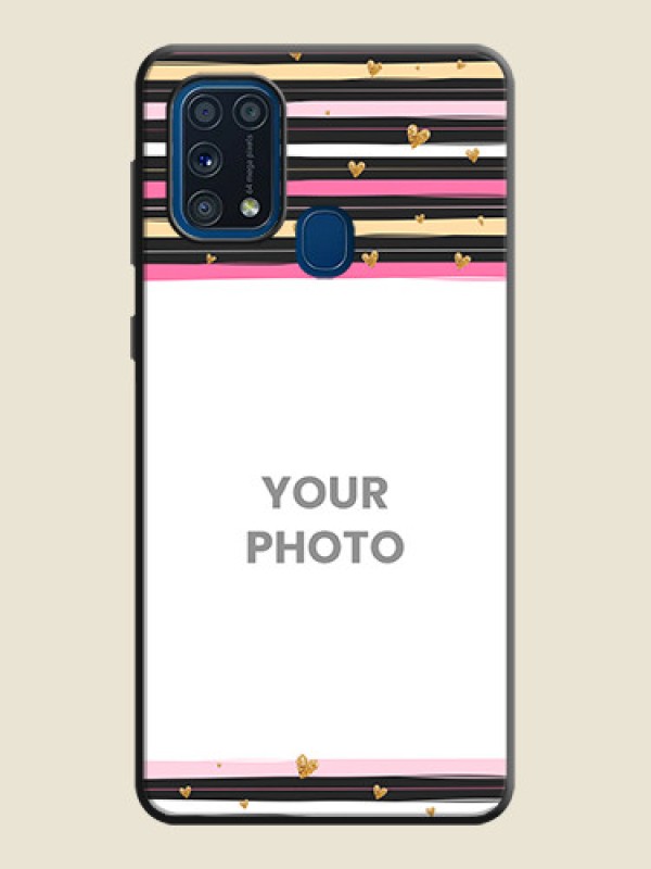 Custom Multicolor Lines and Golden Love Symbols Design on Photo on Space Black Soft Matte Mobile Cover - Galaxy M31 Prime Edfition - alternate view