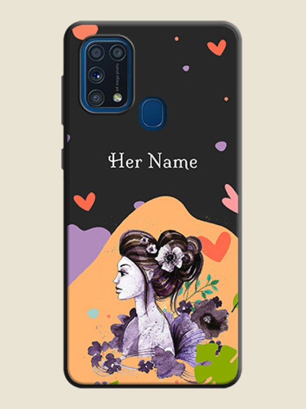 Custom Namecase For Her With Fancy Lady Image On Space Black Personalized Soft Matte Phone Covers -Samsung Galaxy M31 Prime Edition - alternate view