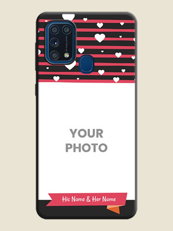 Custom White Color Love Symbols with Pink Lines Pattern on Space Black Custom Soft Matte Phone Cases - Galaxy M31 - alternate view
