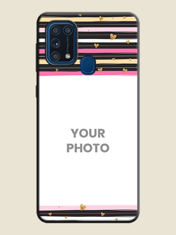 Custom Multicolor Lines and Golden Love Symbols Design - Photo on Space Black Soft Matte Mobile Cover - Galaxy M31 - alternate view