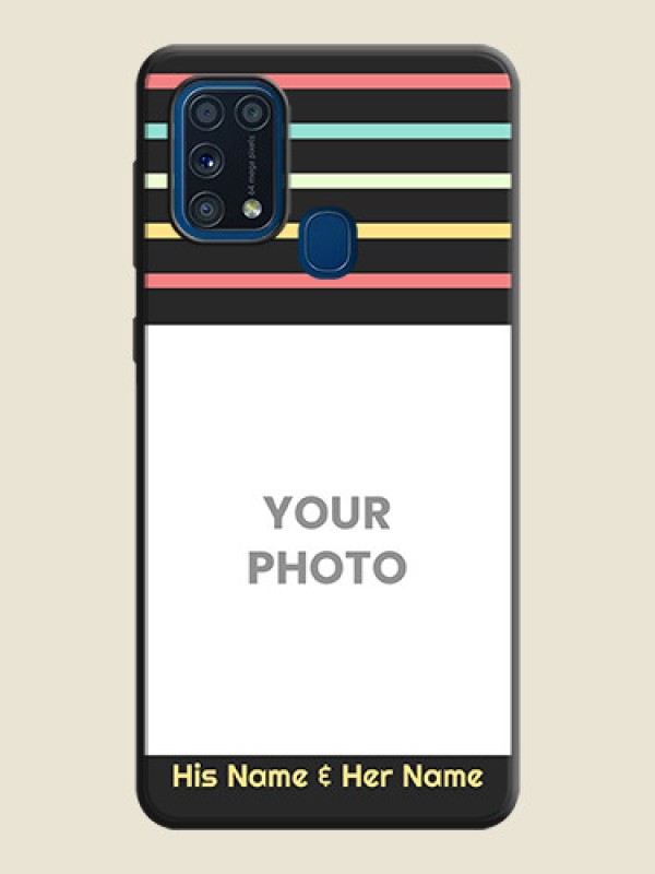 Custom Color Stripes with Photo and Text - Photo on Space Black Soft Matte Mobile Case - Galaxy M31 - alternate view
