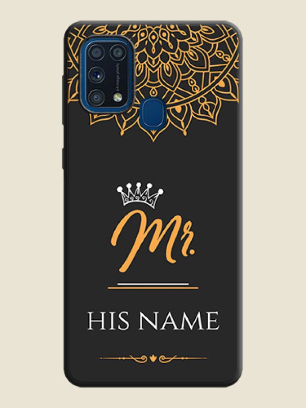 Custom Mr Name with Floral Design  on Personalised Space Black Soft Matte Cases - Galaxy M31 - alternate view