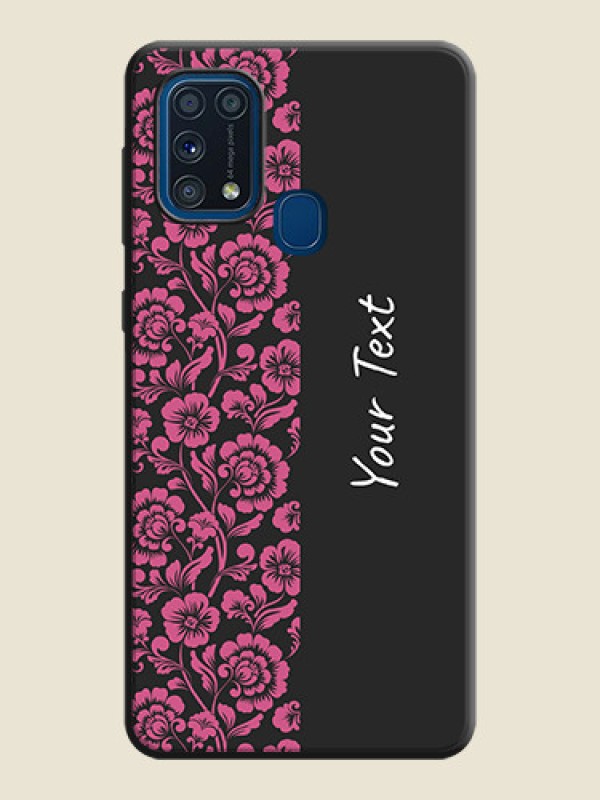 Custom Pink Floral Pattern Design With Custom Text On Space Black Personalized Soft Matte Phone Covers -Samsung Galaxy M31 - alternate view