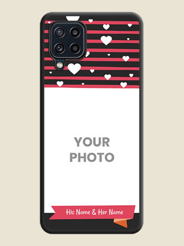 Custom White Color Love Symbols with Pink Lines Pattern on Space Black Custom Soft Matte Phone Cases - Galaxy M32 4G Prime Edition - alternate view