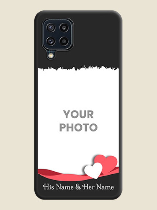 Custom Pin Color Love Shaped Ribbon Design with Text on Space Black Custom Soft Matte Phone Back Cover - Galaxy M32 4G Prime Edition - alternate view