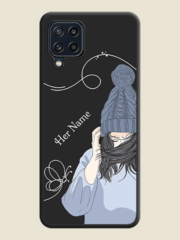 Custom Girl With Blue Winter Outfiit Custom Text Design On Space Black Personalized Soft Matte Phone Covers -Samsung Galaxy M32 4G - alternate view
