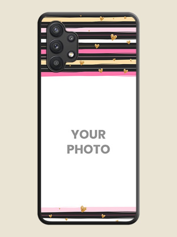Custom Multicolor Lines and Golden Love Symbols Design on Photo on Space Black Soft Matte Mobile Cover - Galaxy M32 5G - alternate view