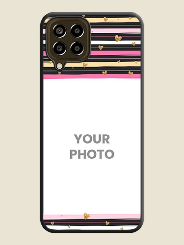 Custom Multicolor Lines and Golden Love Symbols Design on Photo on Space Black Soft Matte Mobile Cover - Galaxy M33 5G - alternate view