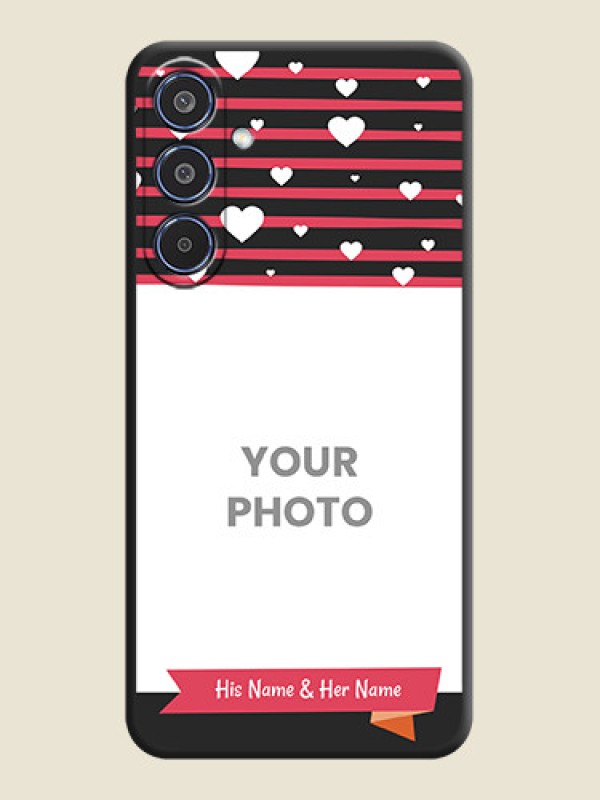 Custom White Color Love Symbols with Pink Lines Pattern On Space Black Custom Soft Matte Mobile Back Cover - Samsung Galaxy M35 5G - alternate view