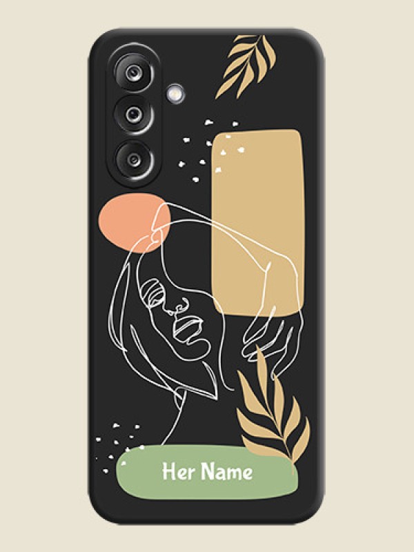 Custom Custom Text With Line Art Of Women & Leaves Design On Space Black Custom Soft Matte Mobile Back Cover - Samsung Galaxy M36 5G - alternate view