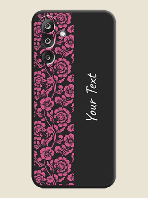 Custom Pink Floral Pattern Design With Custom Text On Space Black Custom Soft Matte Mobile Back Cover - Samsung Galaxy M36 5G - alternate view