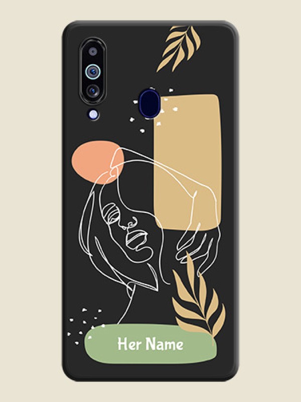 Custom Custom Text With Line Art Of Women & Leaves Design On Space Black Personalized Soft Matte Phone Covers -Samsung Galaxy M40 - alternate view