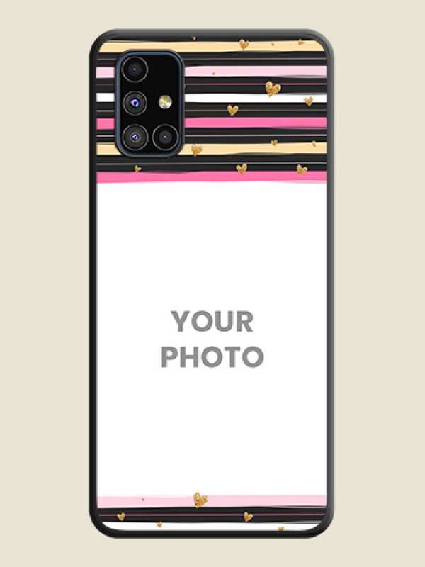 Custom Multicolor Lines and Golden Love Symbols Design on Photo on Space Black Soft Matte Mobile Cover - Galaxy M51 - alternate view