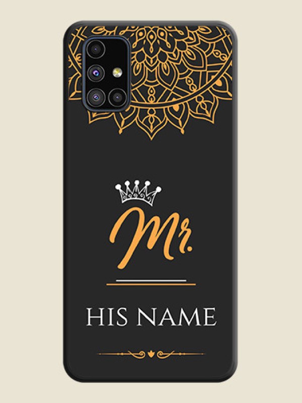 Custom Mr Name with Floral Design  on Personalised Space Black Soft Matte Cases - Galaxy M51 - alternate view