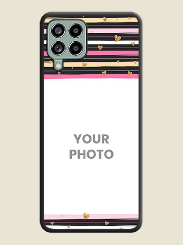 Custom Multicolor Lines and Golden Love Symbols Design on Photo on Space Black Soft Matte Mobile Cover - Galaxy M53 5G - alternate view