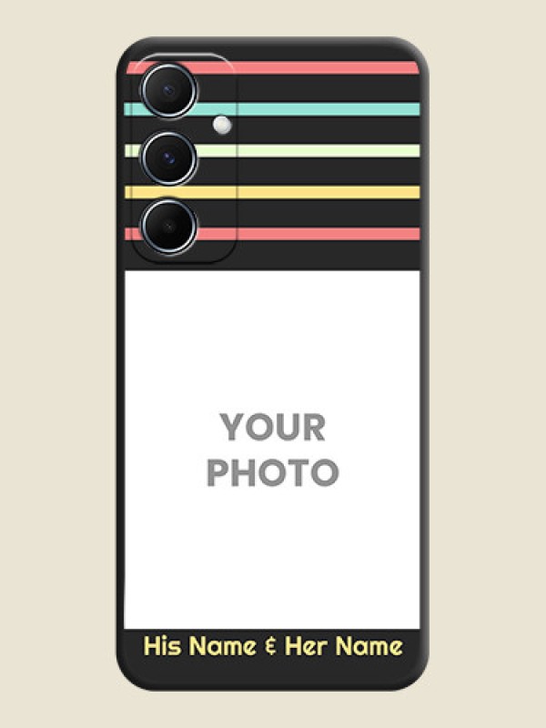 Custom Color Stripes with Photo and Text on Photo On Space Black Custom Soft Matte Mobile Back Cover - Galaxy M55s 5G - alternate view