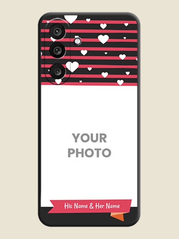 Custom White Color Love Symbols with Pink Lines Pattern On Space Black Custom Soft Matte Mobile Back Cover - Samsung Galaxy M56 5G - alternate view