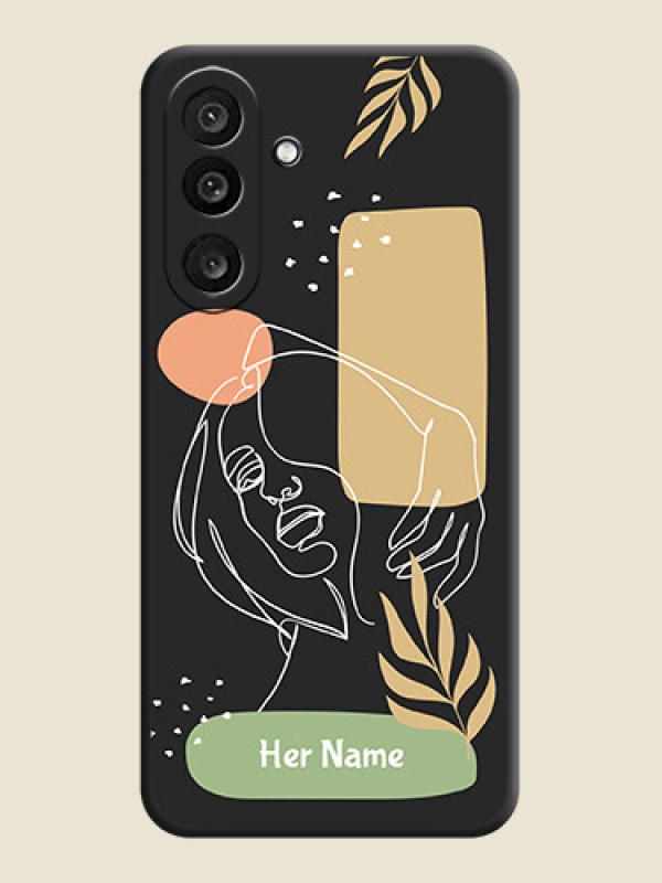 Custom Custom Text With Line Art Of Women & Leaves Design On Space Black Custom Soft Matte Mobile Back Cover - Samsung Galaxy M56 5G - alternate view