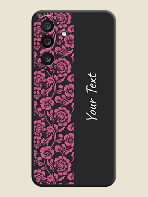 Custom Pink Floral Pattern Design With Custom Text On Space Black Custom Soft Matte Mobile Back Cover - Samsung Galaxy M56 5G - alternate view