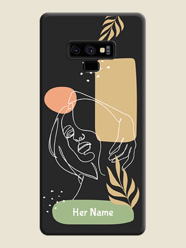 Custom Custom Text With Line Art Of Women & Leaves Design On Space Black Personalized Soft Matte Phone Covers -Samsung Galaxy Note 9 - alternate view