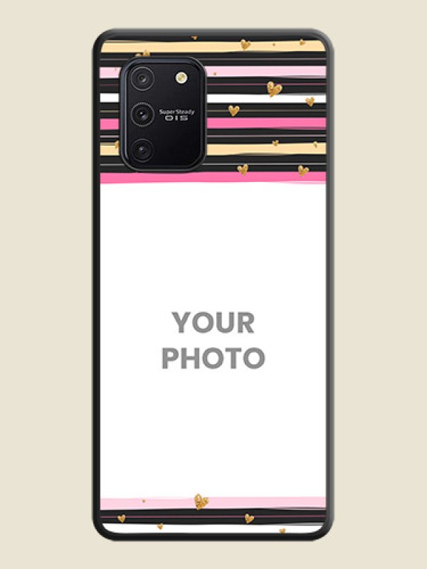 Custom Multicolor Lines and Golden Love Symbols Design on Photo on Space Black Soft Matte Mobile Cover - Galaxy S10 Lite - alternate view