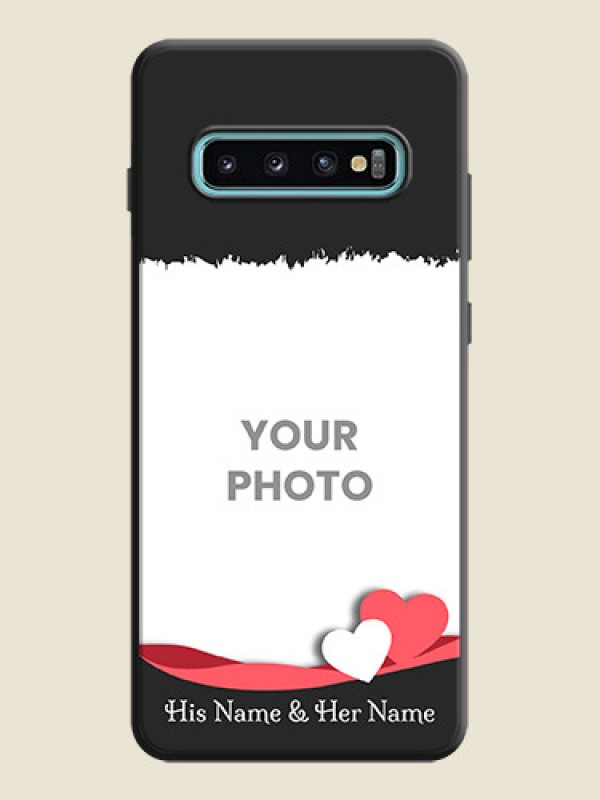 Custom Pink Color Love Shaped Ribbon Design with Text on Space Black Custom Soft Matte Phone Back Cover - Galaxy S10 Plus - alternate view