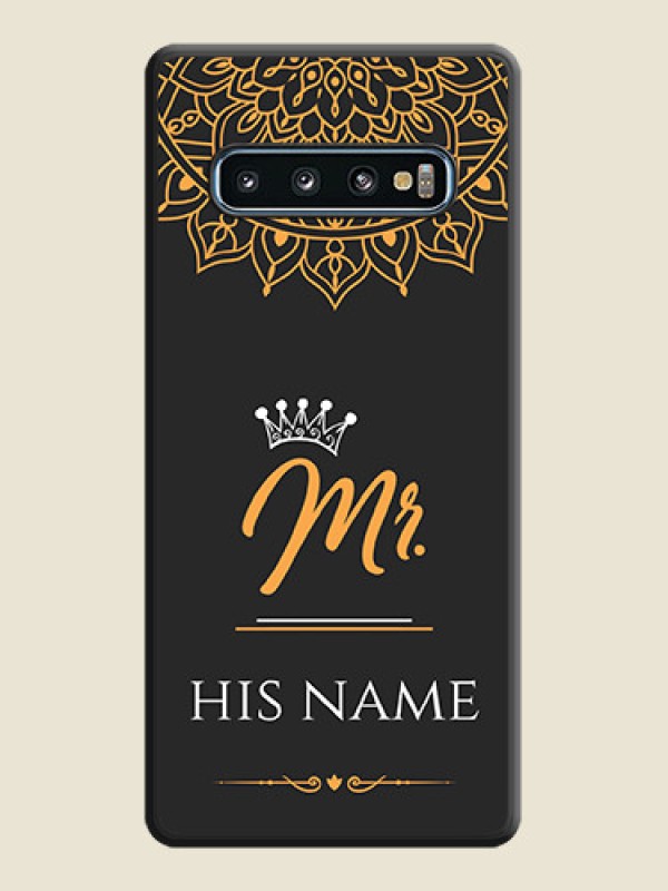 Custom Mr Name with Floral Design  on Personalised Space Black Soft Matte Cases - Galaxy S10 - alternate view