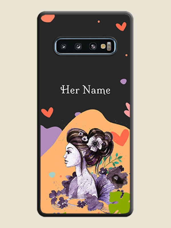 Custom Namecase For Her With Fancy Lady Image On Space Black Personalized Soft Matte Phone Covers -Samsung Galaxy S10 - alternate view