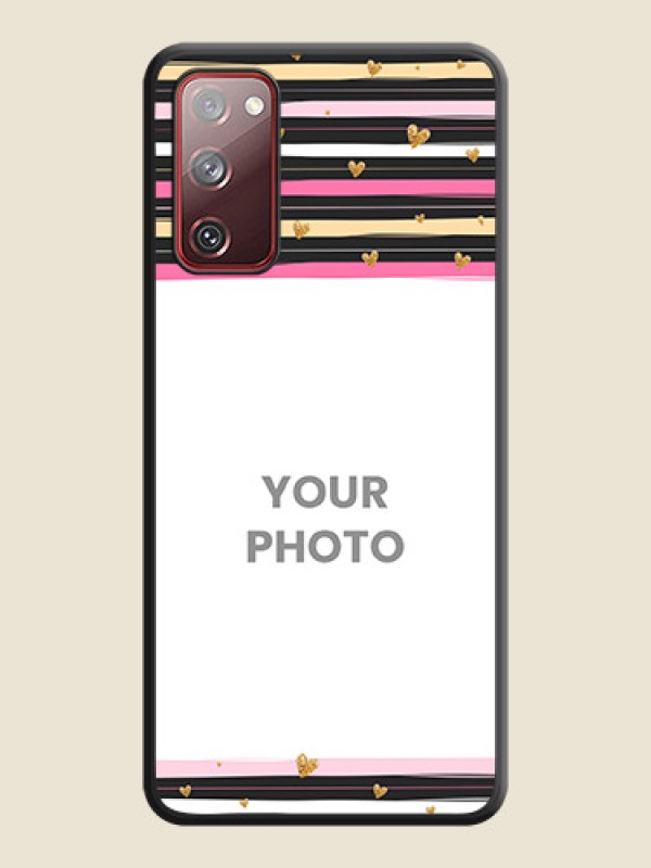 Custom Multicolor Lines and Golden Love Symbols Design on Photo on Space Black Soft Matte Mobile Cover - Galaxy S20 FE 5G - alternate view