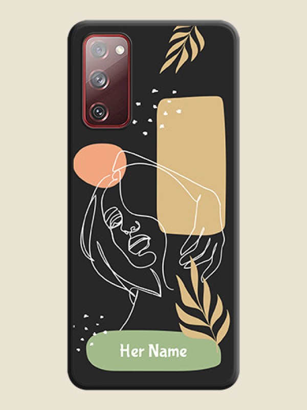 Custom Custom Text With Line Art Of Women & Leaves Design On Space Black Personalized Soft Matte Phone Covers -Samsung Galaxy S20 Fe 5G - alternate view