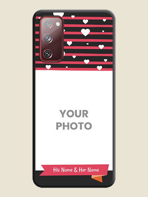 Custom White Color Love Symbols with Pink Lines Pattern on Space Black Custom Soft Matte Phone Cases - Galaxy S20 FE - alternate view