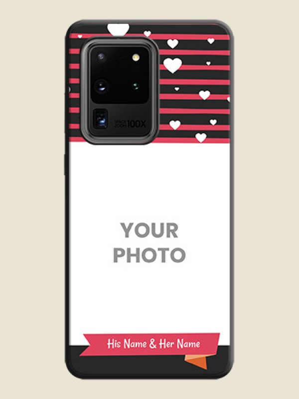 Custom White Color Love Symbols with Pink Lines Pattern on Space Black Custom Soft Matte Phone Cases - Galaxy S20 Ultra - alternate view