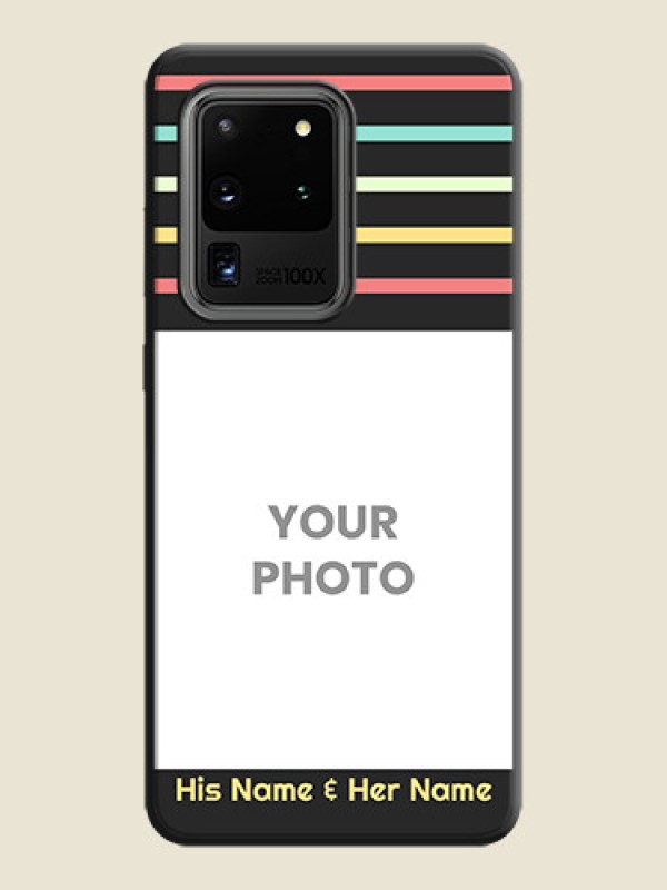 Custom Color Stripes with Photo and Text - Photo on Space Black Soft Matte Mobile Case - Galaxy S20 Ultra - alternate view