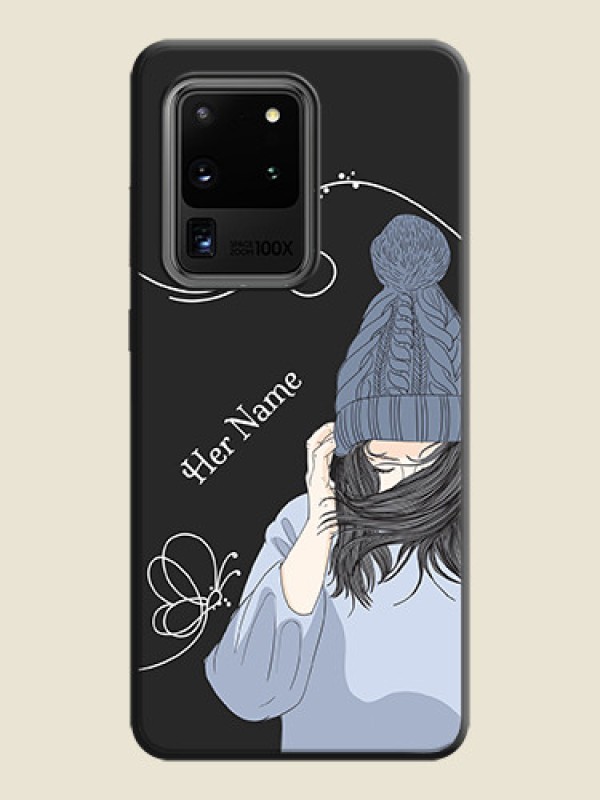 Custom Girl With Blue Winter Outfiit Custom Text Design On Space Black Personalized Soft Matte Phone Covers -Samsung Galaxy S20 Ultra - alternate view