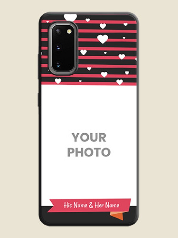 Custom White Color Love Symbols with Pink Lines Pattern on Space Black Custom Soft Matte Phone Cases - Galaxy S20 - alternate view