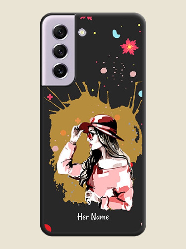 Custom Mordern Lady With Color Splash Background With Custom Text On Space Black Personalized Soft Matte Phone Covers -Samsung Galaxy S21 Fe 5G - alternate view
