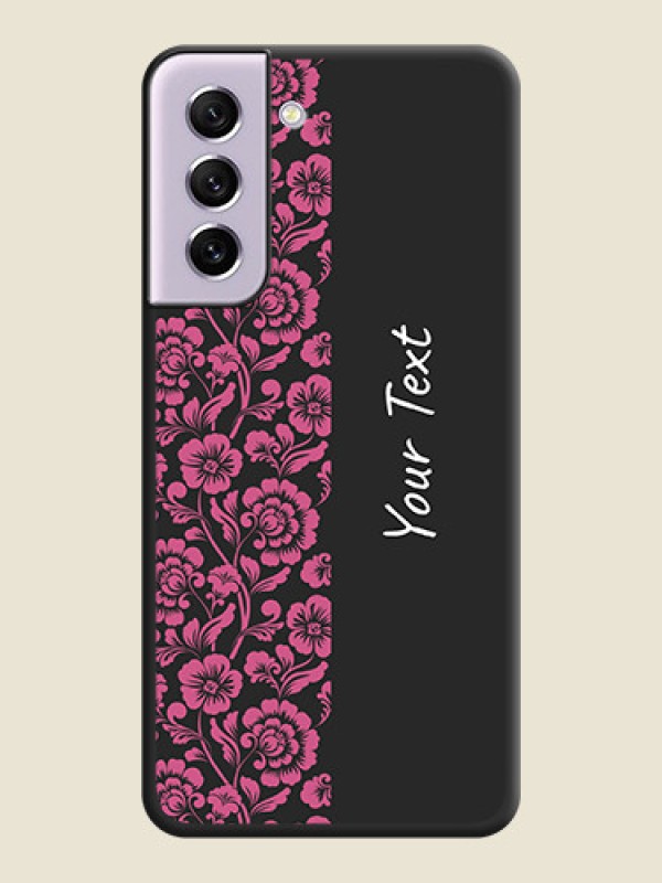 Custom Pink Floral Pattern Design With Custom Text On Space Black Personalized Soft Matte Phone Covers -Samsung Galaxy S21 Fe 5G - alternate view