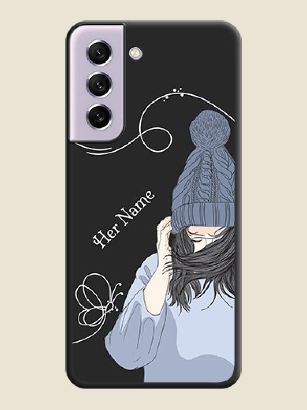 Custom Girl With Blue Winter Outfiit Custom Text Design On Space Black Personalized Soft Matte Phone Covers -Samsung Galaxy S21 Fe 5G - alternate view