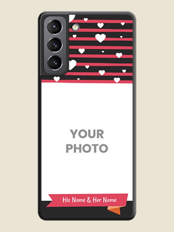 Custom White Color Love Symbols with Pink Lines Pattern on Space Black Custom Soft Matte Phone Cases - Galaxy S21 Plus - alternate view