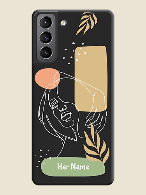 Custom Custom Text With Line Art Of Women & Leaves Design On Space Black Personalized Soft Matte Phone Covers -Samsung Galaxy S21 Plus - alternate view