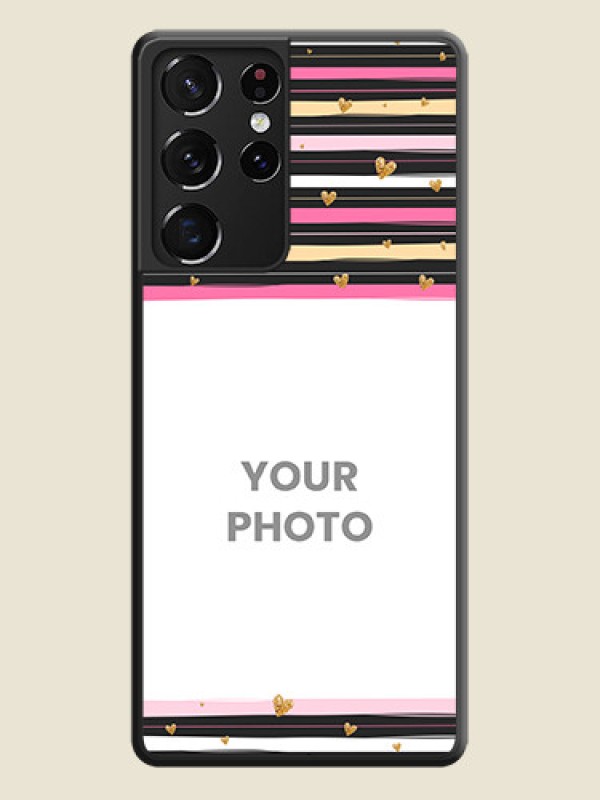 Custom Multicolor Lines and Golden Love Symbols Design on Photo on Space Black Soft Matte Mobile Cover - Galaxy S21 Ultra - alternate view