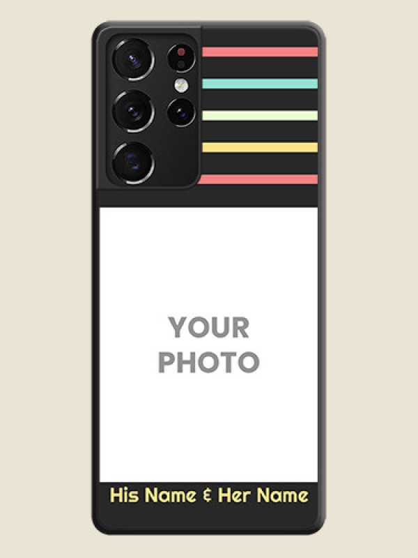 Custom Color Stripes with Photo and Text on Photo on Space Black Soft Matte Mobile Case - Galaxy S21 Ultra - alternate view