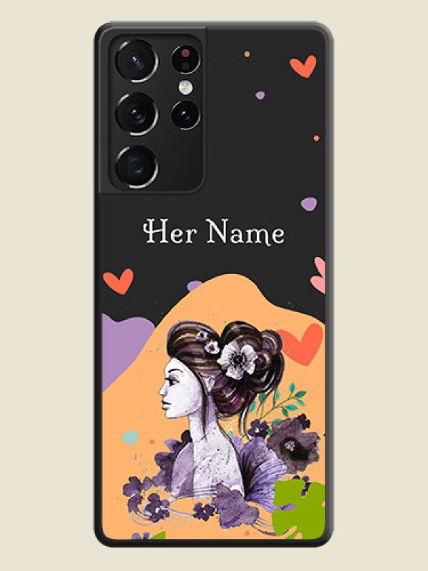 Custom Namecase For Her With Fancy Lady Image On Space Black Personalized Soft Matte Phone Covers -Samsung Galaxy S21 Ultra - alternate view